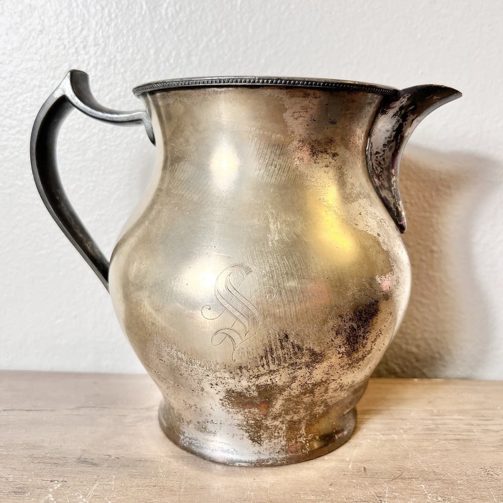 Antique EPNS Silverplate Pitcher Poole Silver Co Monogram S #9216 Natural Patina